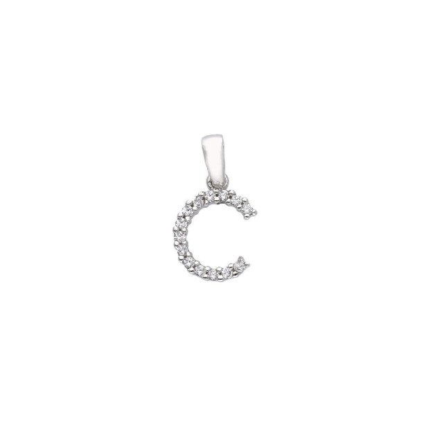 Ciondolo in oro bianco 750/ooo e zirconia cubica con iniziale
