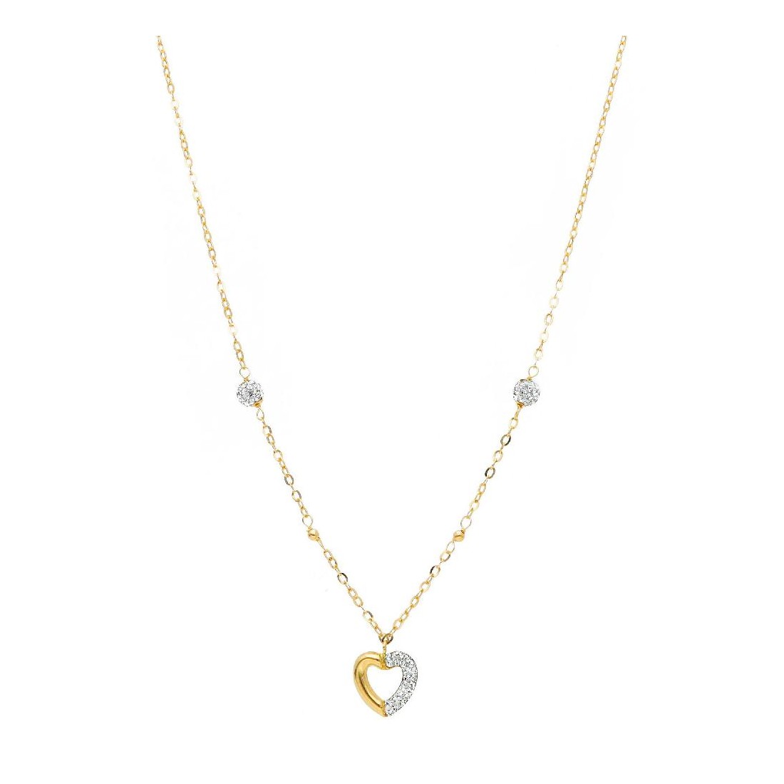 Girocollo in oro giallo 750/ooo e cristallo artificiale con cuore