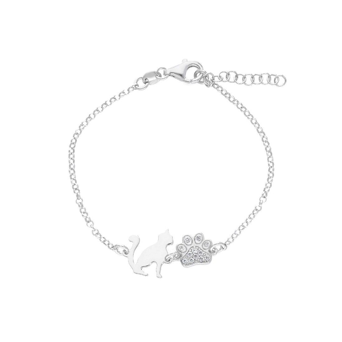 Bracciale in argento 925/ooo e zirconia cubica con gatto e zampa