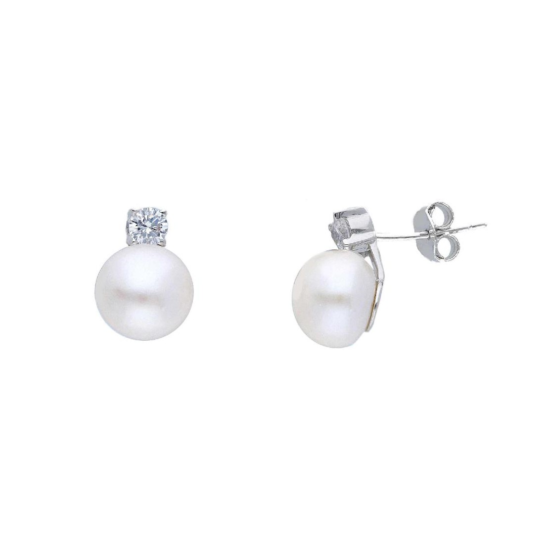 Orecchini lobo in argento 925/ooo zirconia cubica e perla