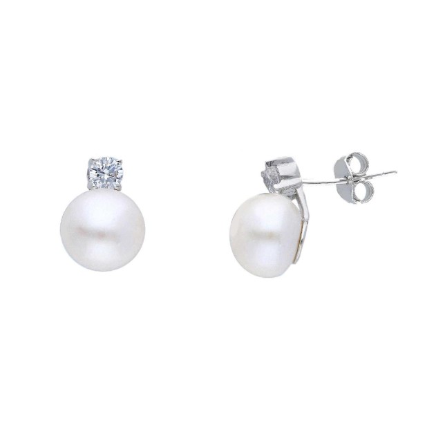 Orecchini lobo in argento 925/ooo zirconia cubica e perla