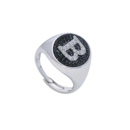 Anello chevalier in argento 925/ooo e zirconia cubica con iniziale