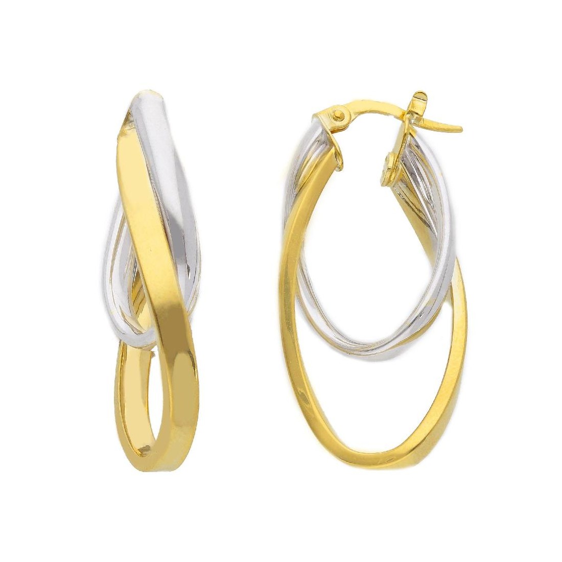 Orecchini cerchio in oro giallo e bianco 375/ooo