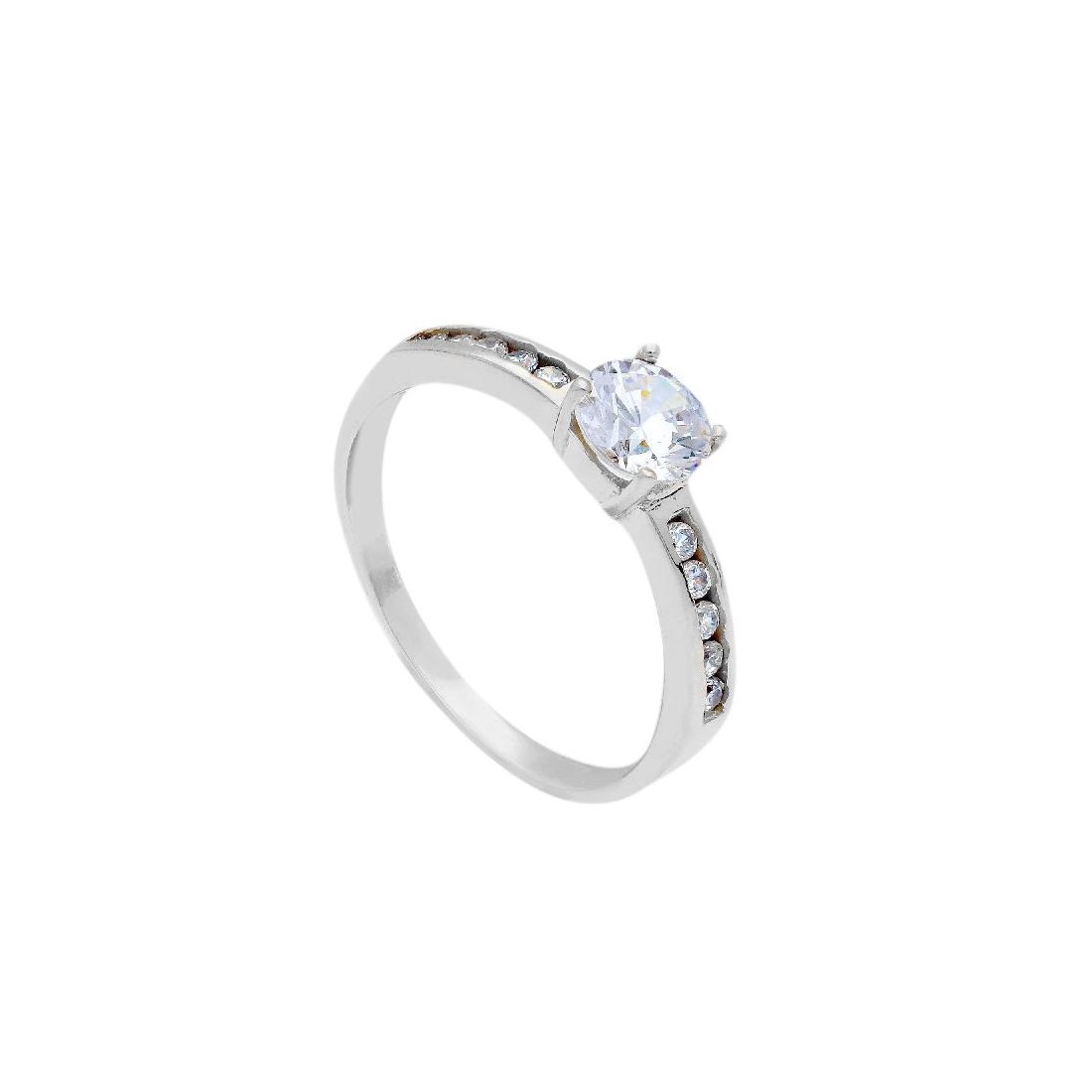 Anello solitario in oro bianco 750/°°° e zirconia cubica