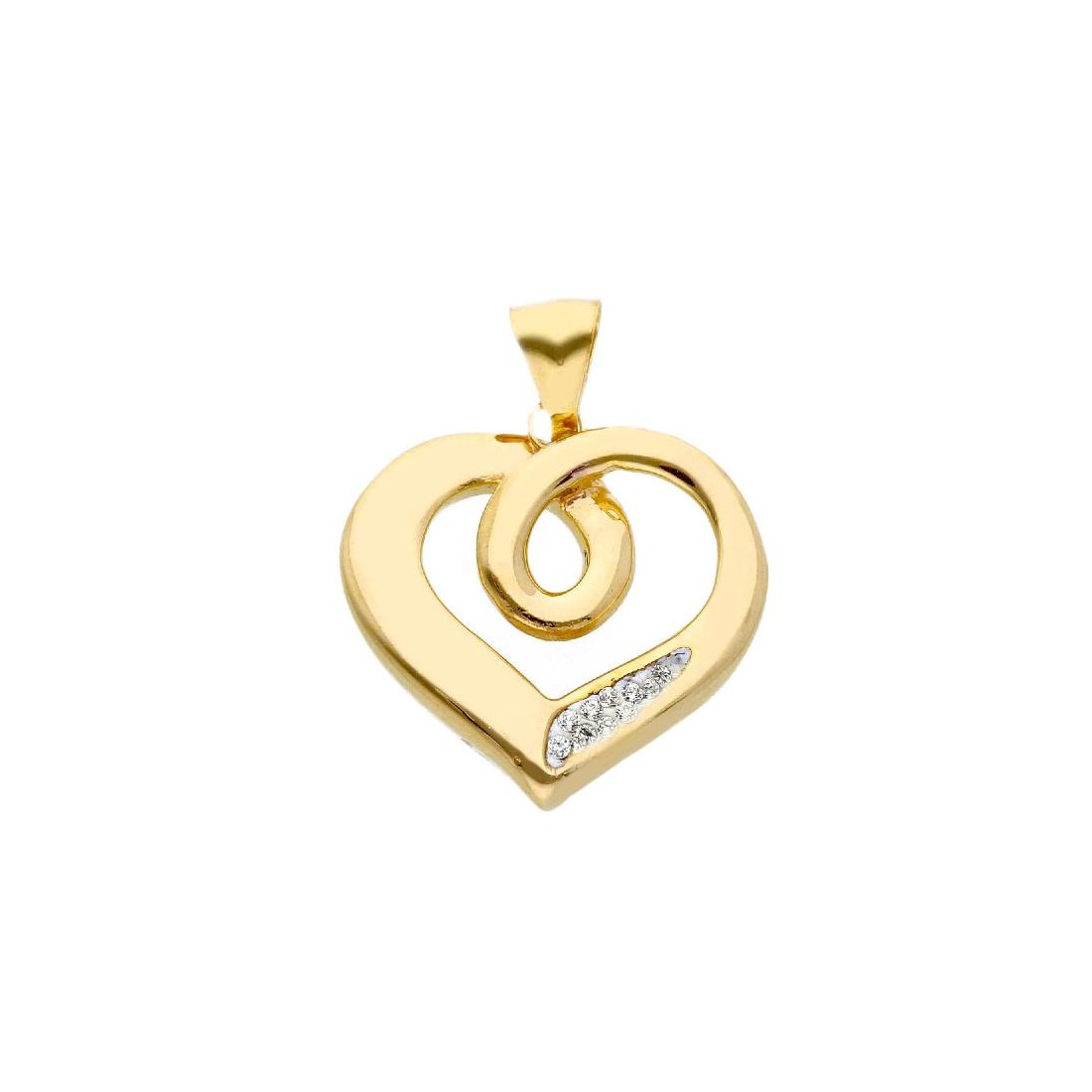 Ciondolo in oro giallo e bianco 750/ooo e cristallo artificiale con cuore