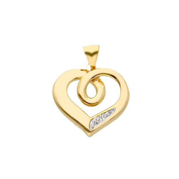 Ciondolo in oro giallo e bianco 750/ooo e cristallo artificiale con cuore