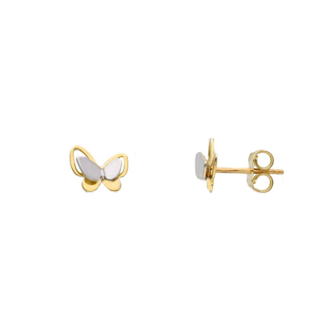 Orecchini lobo in oro giallo e bianco 750/ooo con farfalla