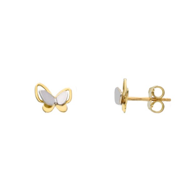 Orecchini lobo in oro giallo e bianco 750/ooo con farfalla