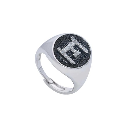 Anello chevalier in argento 925/ooo e zirconia cubica con iniziale