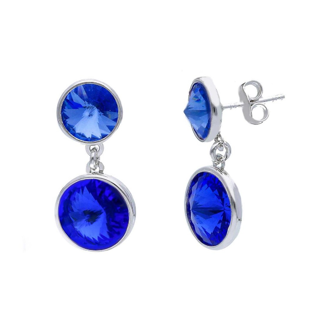 Orecchini pendenti in argento 925/ooo e cristallo artificiale blu