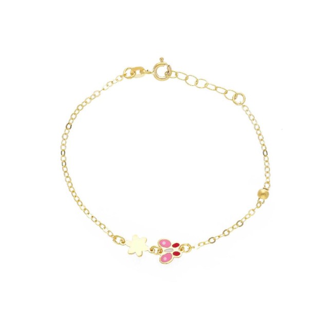 Bracciale in oro giallo 375/ooo e smalto con farfalla