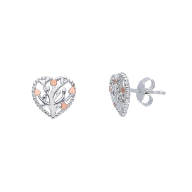 Orecchini lobo  in argento bicolore 925/ooo con albero della vita e cuore