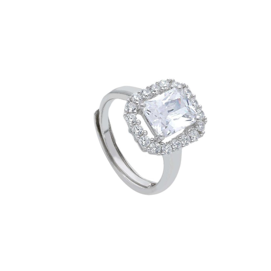Anello solitario in argento 925/ooo e zirconia cubica