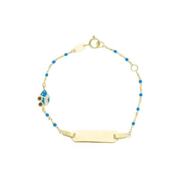 Bracciale targa in oro giallo 375/ooo e smalto con
