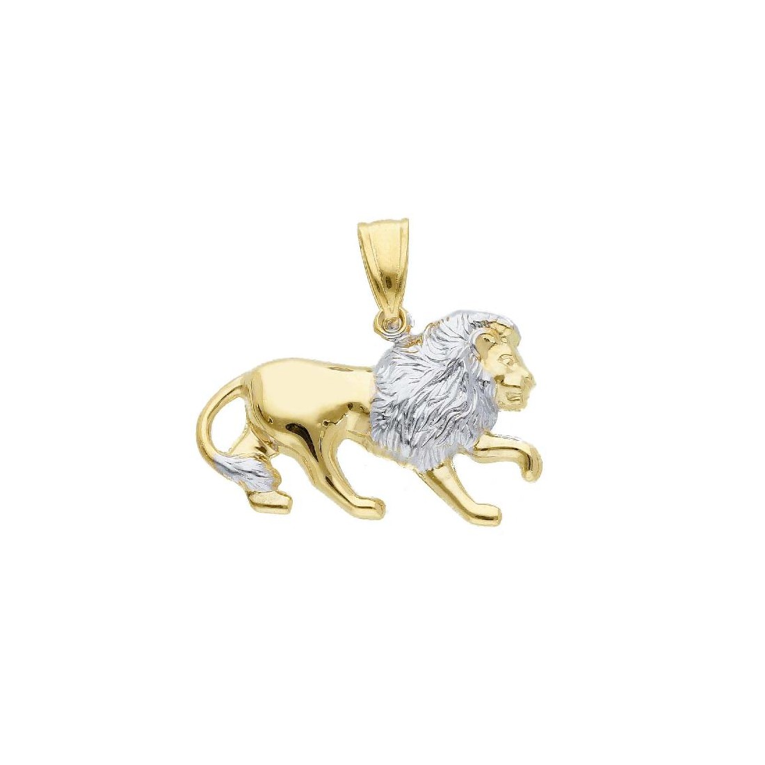Ciondolo in oro giallo e bianco 375/ooo con leone