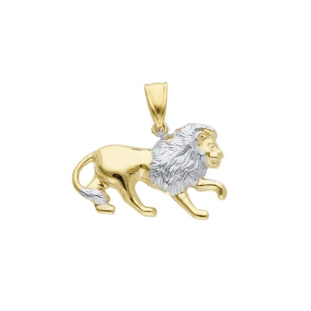 Ciondolo in oro giallo e bianco 375/ooo con leone