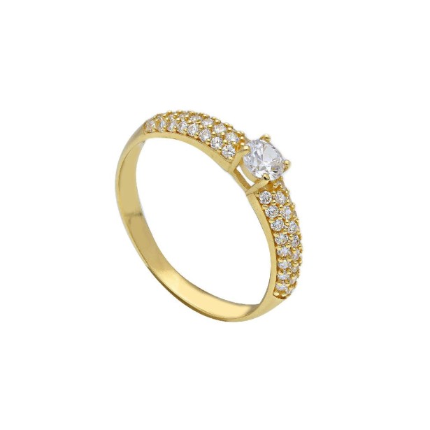 Anello solitario in oro giallo 750/°°° e zirconia cubica