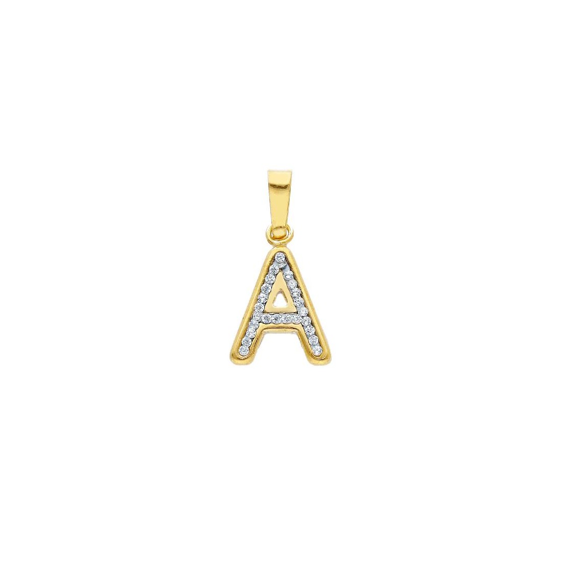 Ciondolo in oro giallo 750/ooo e zirconia cubica con iniziale