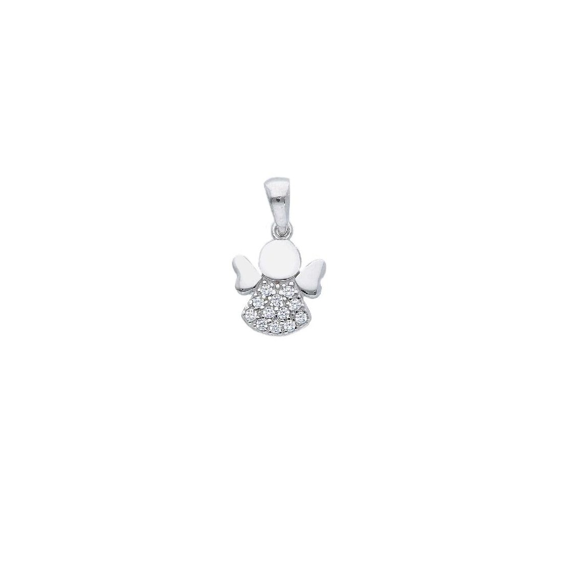Ciondolo in oro bianco 750/°°° e zirconia cubica con angelo