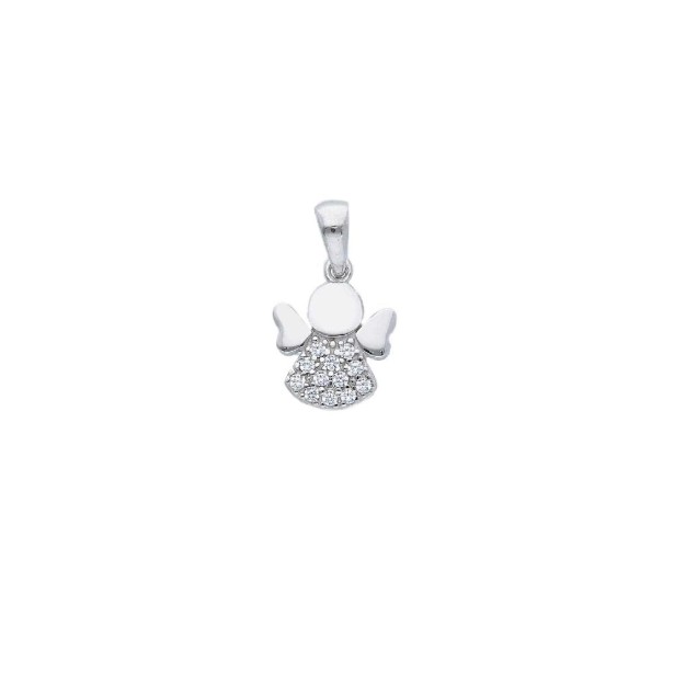 Ciondolo in oro bianco 750/°°° e zirconia cubica con angelo