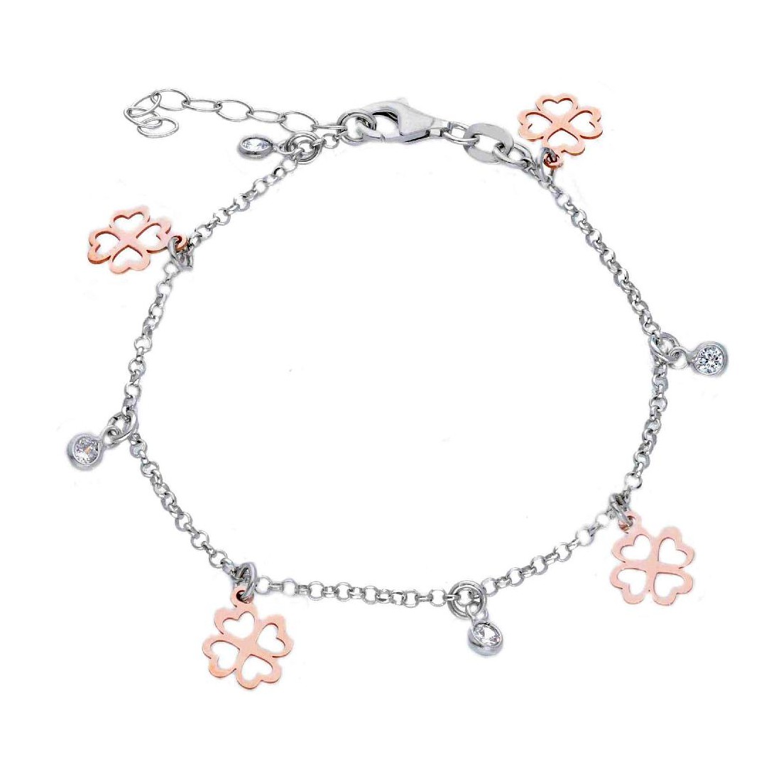 Bracciale in argento bicolore 925/ooo e zirconia cubica con quadrifoglio