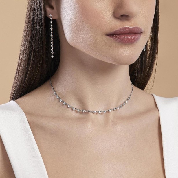 MABINA 553469 Girocollo in argento 925/°°° rodiato catena rolò con 19 castoni