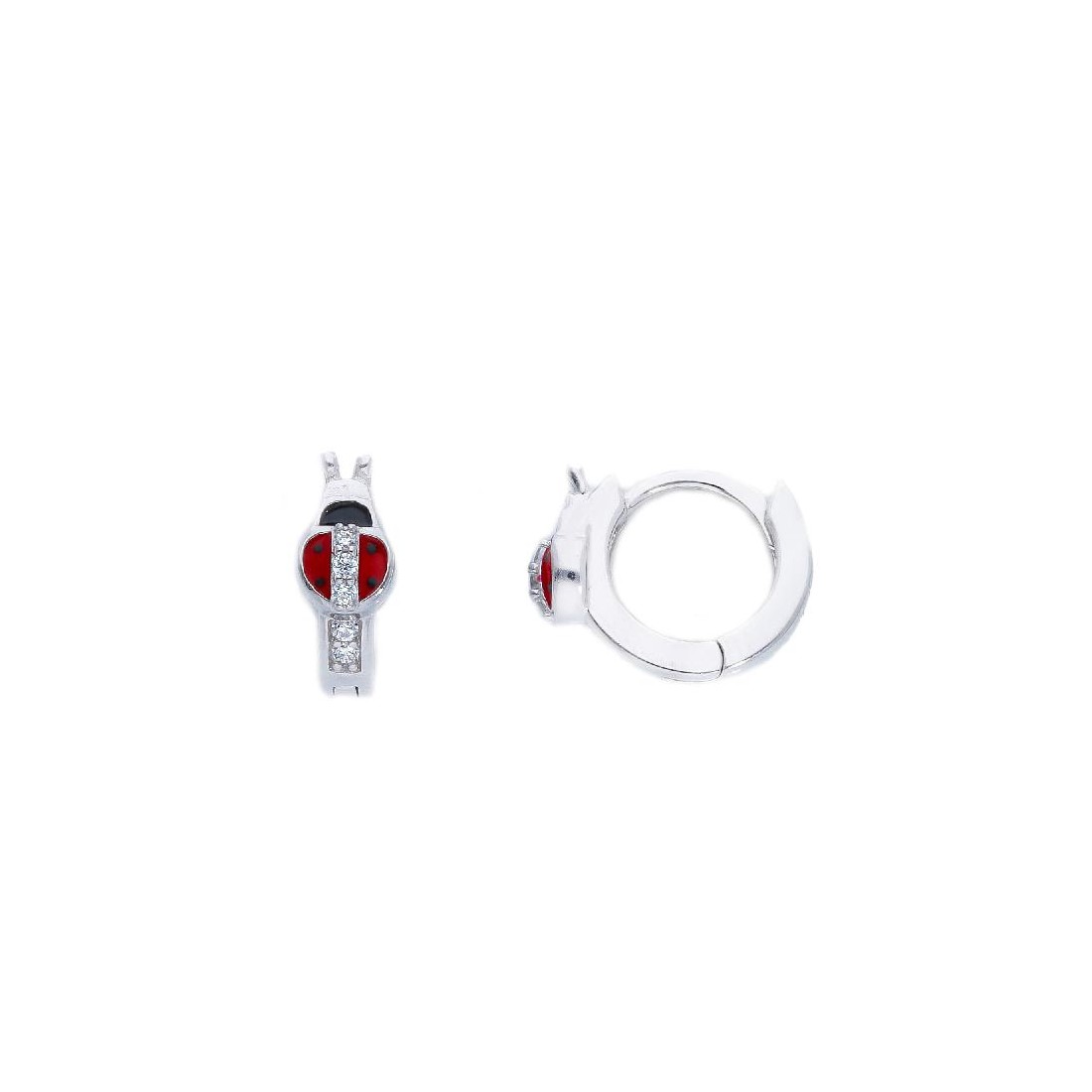 Orecchini cerchio in argento 925/ooo e smalto concoccinella