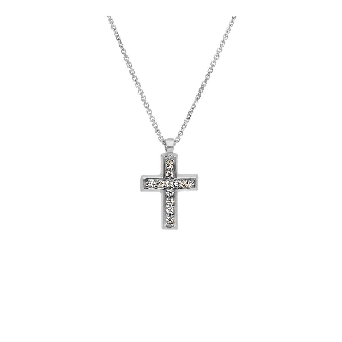 Girocollo in oro bianco 750/ooo e zirconia cubica con croce
