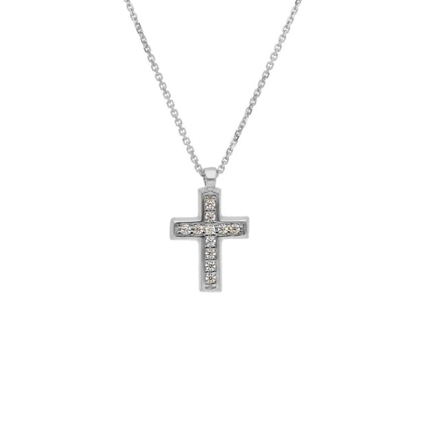 Girocollo in oro bianco 750/ooo e zirconia cubica con croce