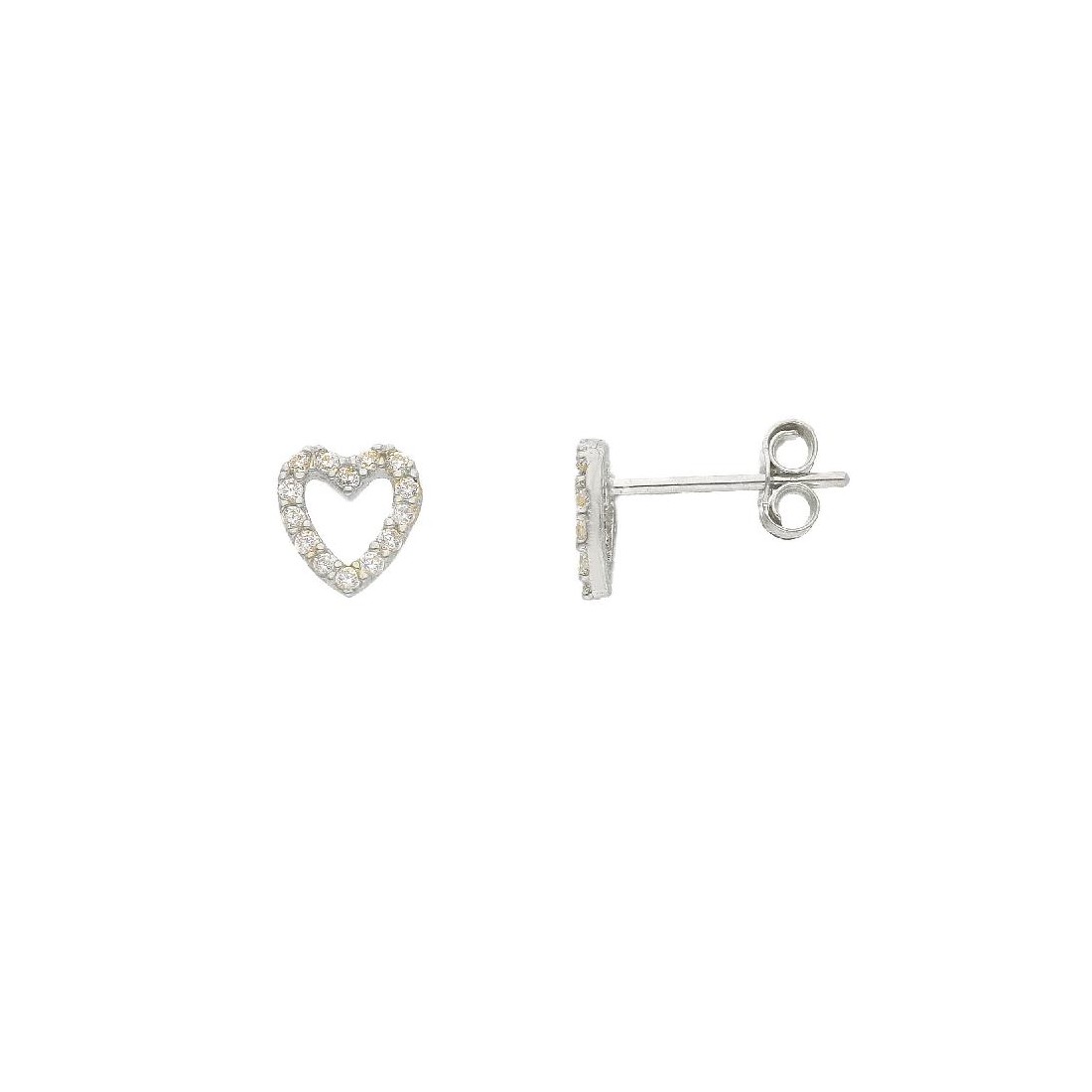 Orecchini lobo in oro bianco 750/ooo e zirconia cubica con cuore