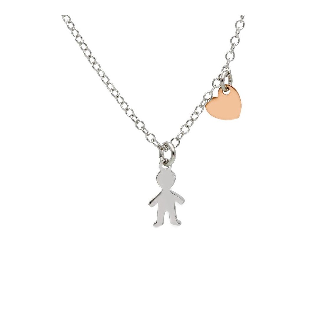 Girocollo in argento bicolore 925/°°° con bambino e cuore