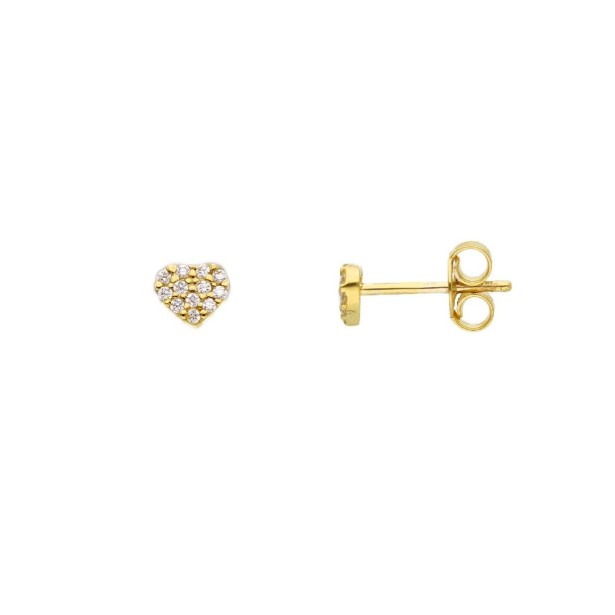 Orecchini lobo in oro giallo 375/ooo e zirconia cubica con cuore