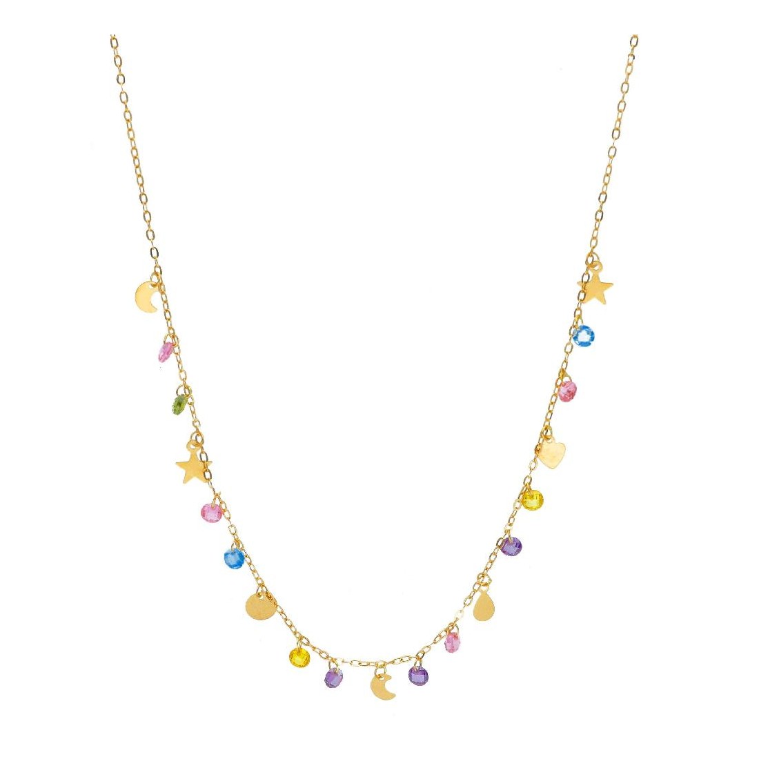 Girocollo in oro giallo 750/ooo e cristallo artificiale con charms