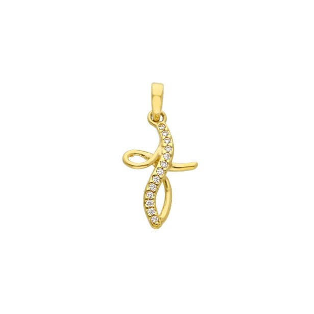 Ciondolo in oro giallo 750/ooo e zirconia cubica con croce