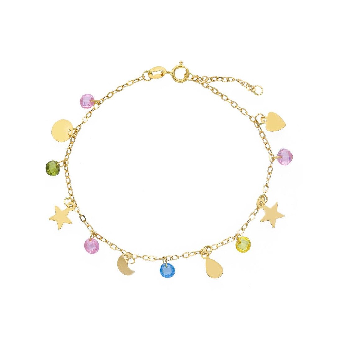 Bracciale in oro giallo 750/ooo e cristallo artificiale con charms