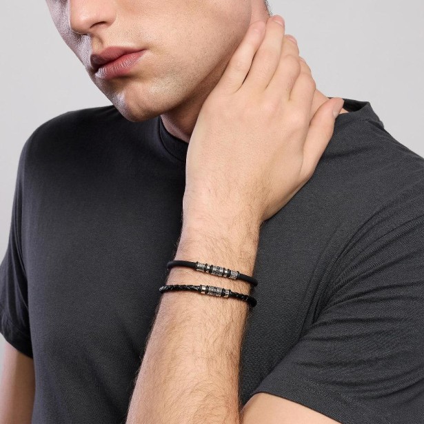 MABINA 533710 - Bracciale in argento 925/°°° lab leather acciaio e zirconi