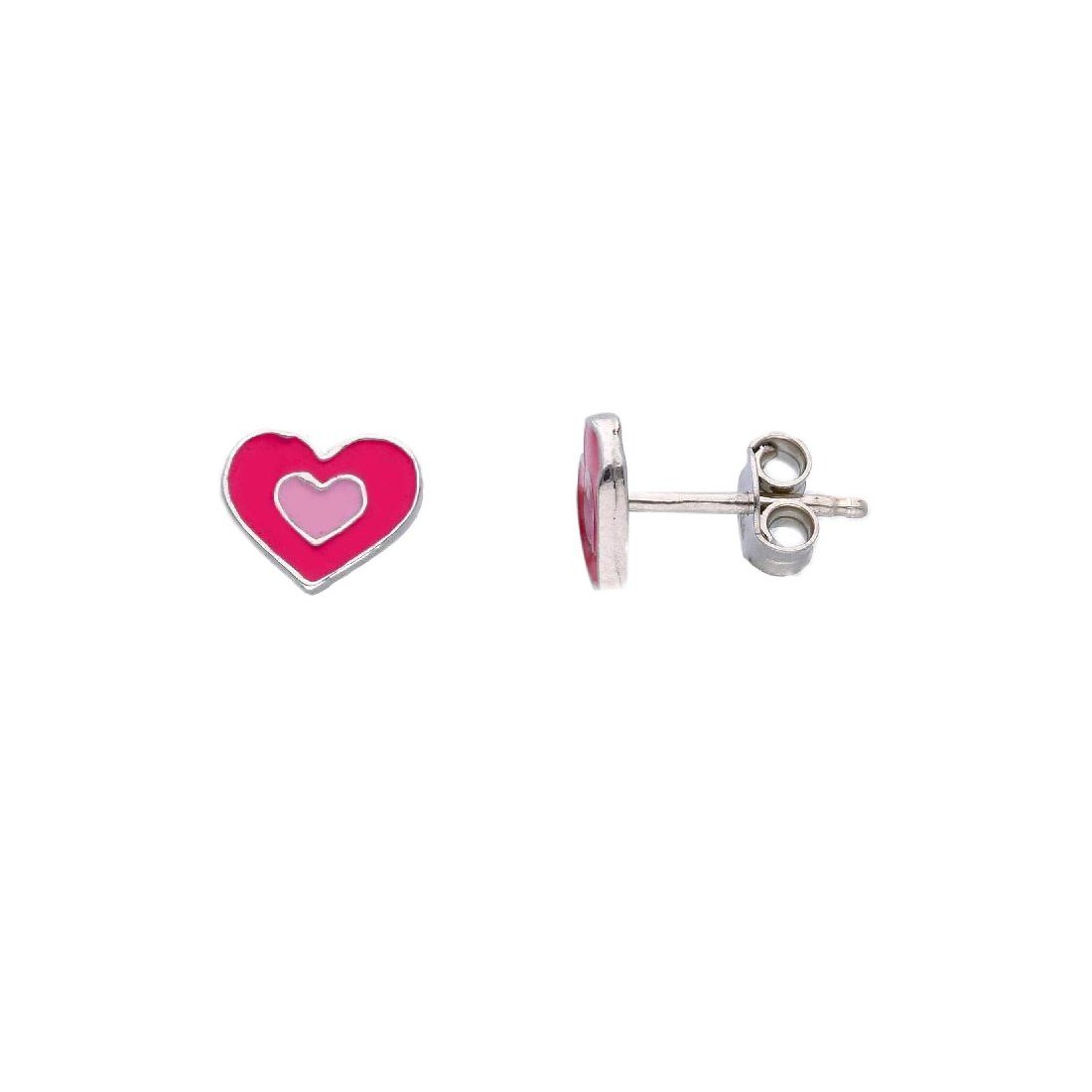Orecchini lobo in argento 925/ooo e smalto con cuore