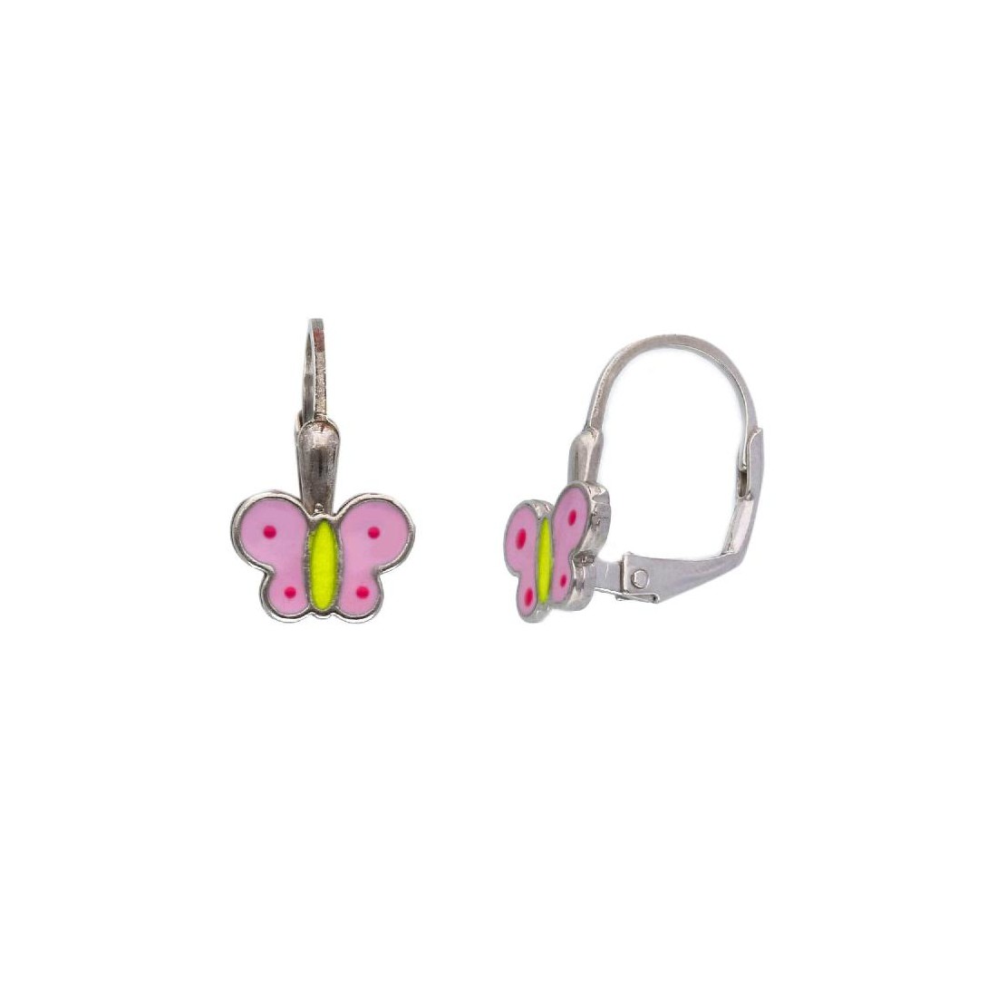 Orecchini monachella in argento 925/ooo e smalto con farfalla
