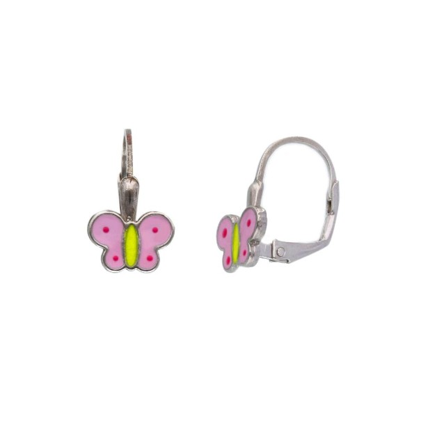 Orecchini monachella in argento 925/ooo e smalto con farfalla