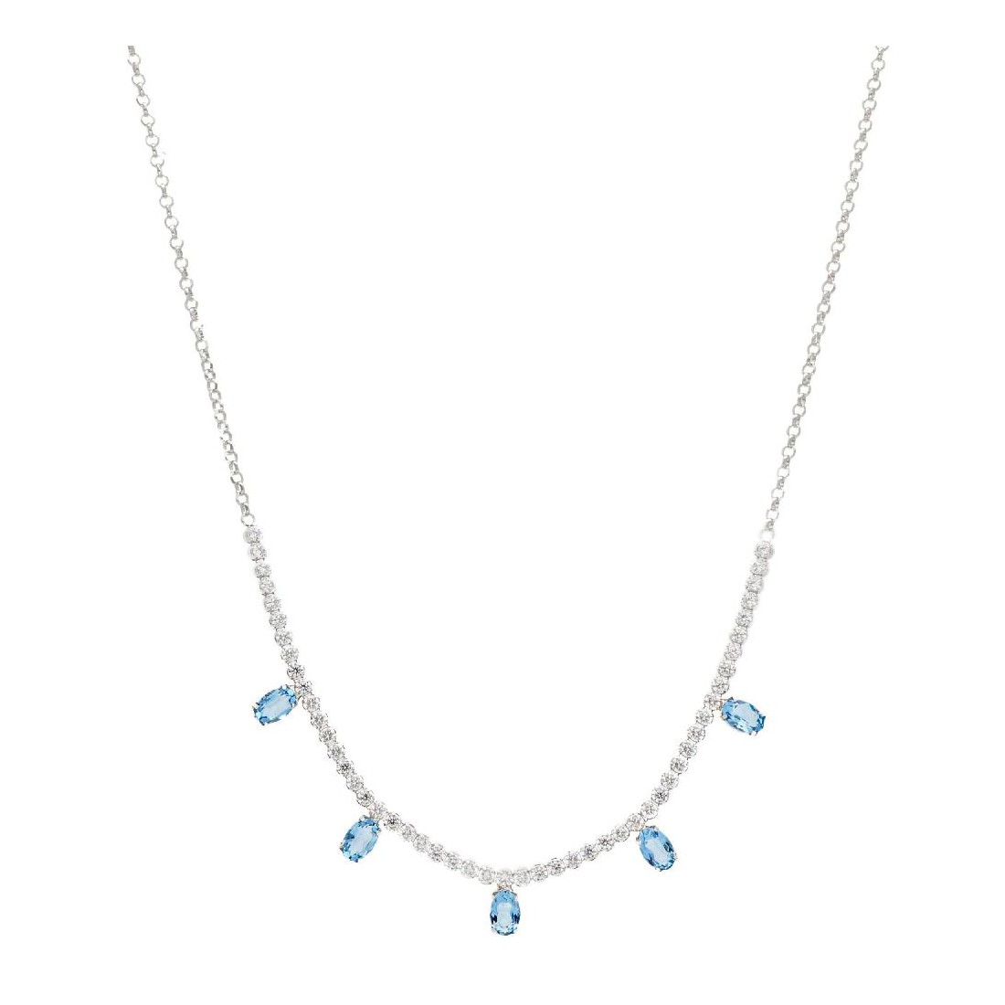 Girocollo in argento 925/ooo zirconia cubica e cristallo artificiale azzurro con charms