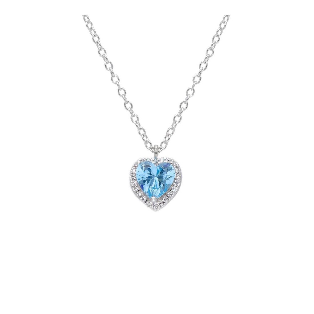 Girocollo in argento 925/ooo zirconia cubica e cristallo artificiale azzurro con cuore