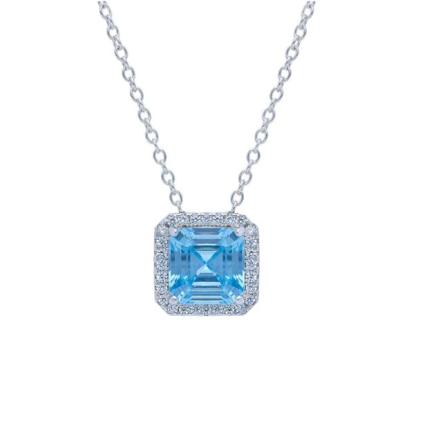 Girocollo in argento 925/°°°, zirconia cubica e cristallo artificiale azzurro