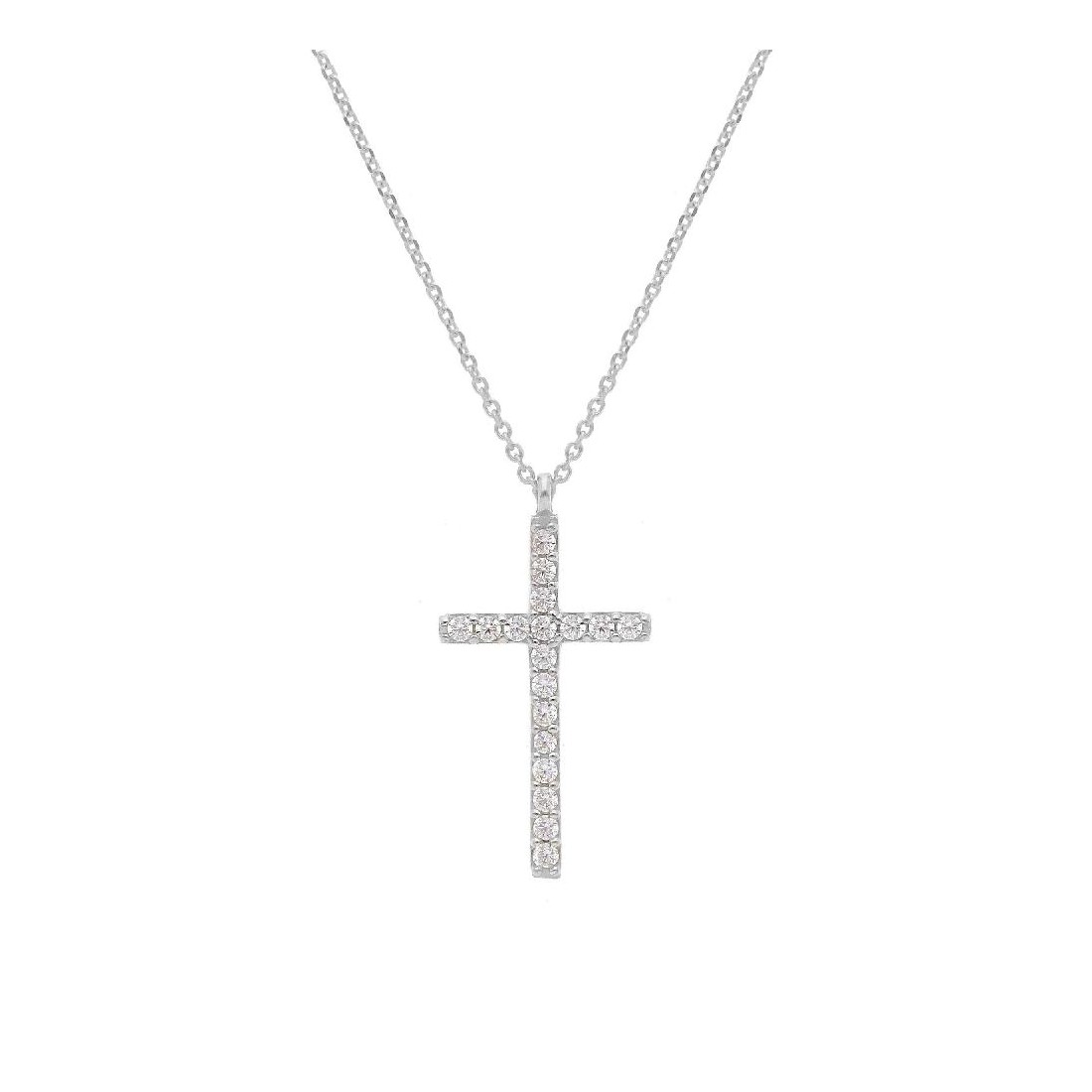 Girocollo in oro bianco 375/ooo e zirconia cubica con croce
