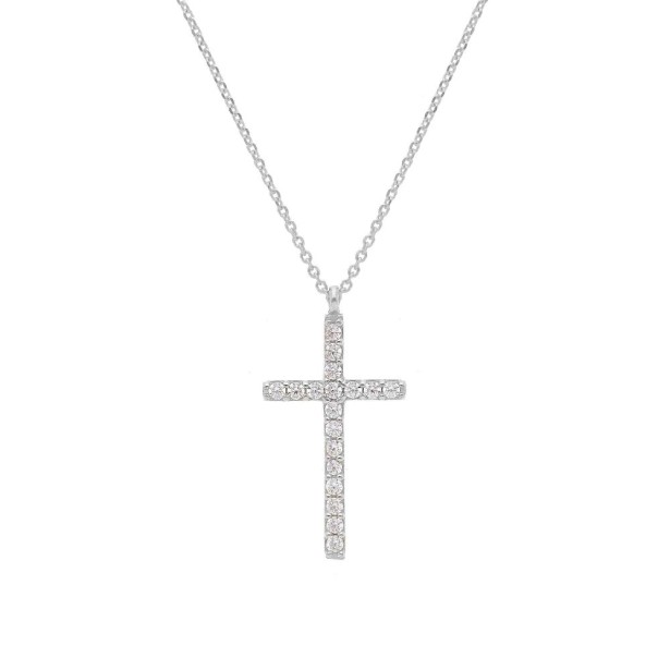 Girocollo in oro bianco 375/ooo e zirconia cubica con croce