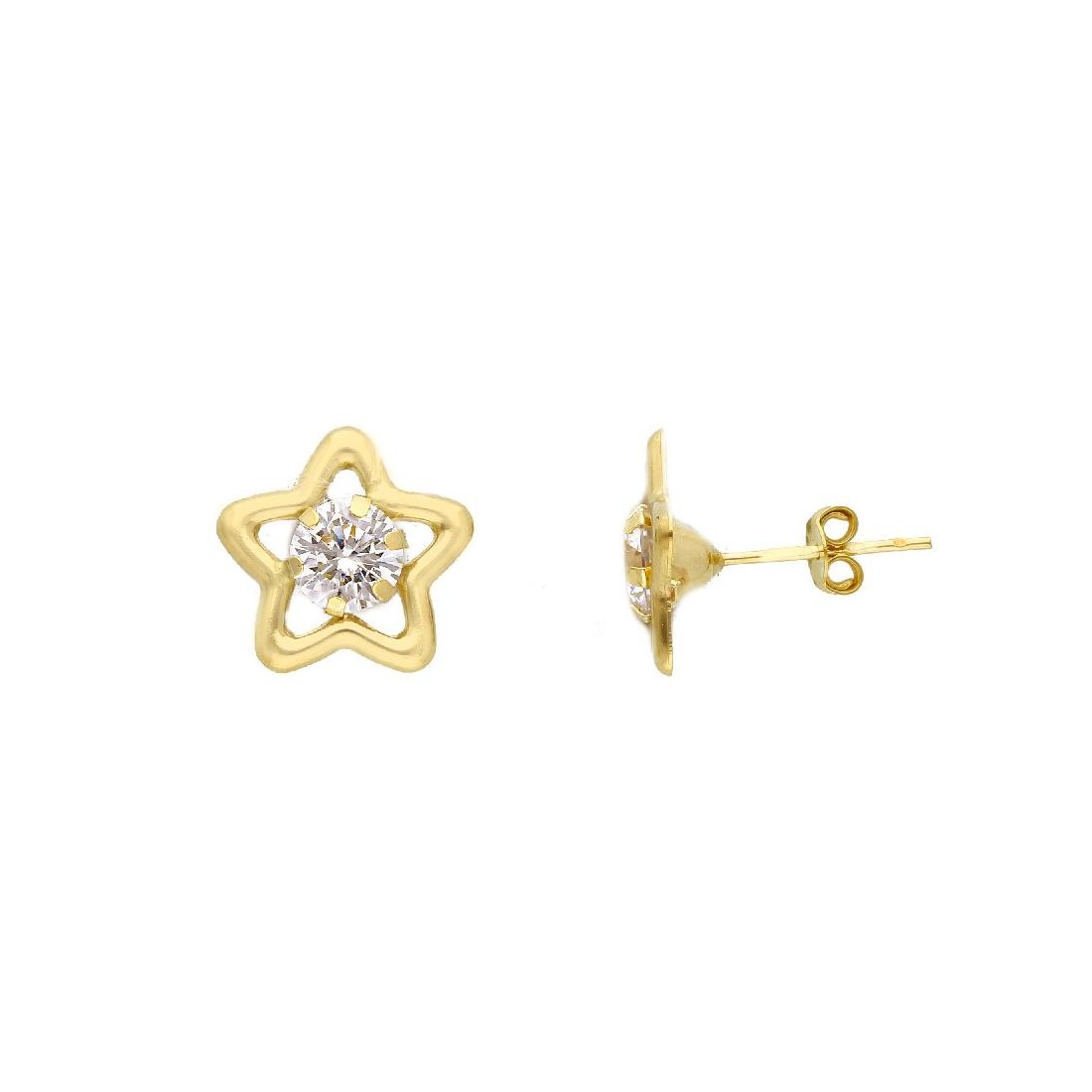 Orecchini lobo in oro giallo 750/ooo e zirconia cubica con stella