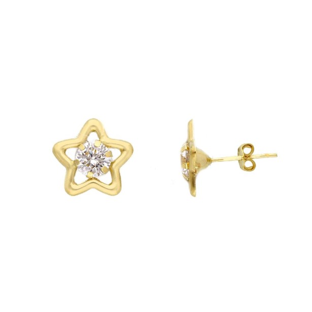 Orecchini lobo in oro giallo 750/ooo e zirconia cubica con stella