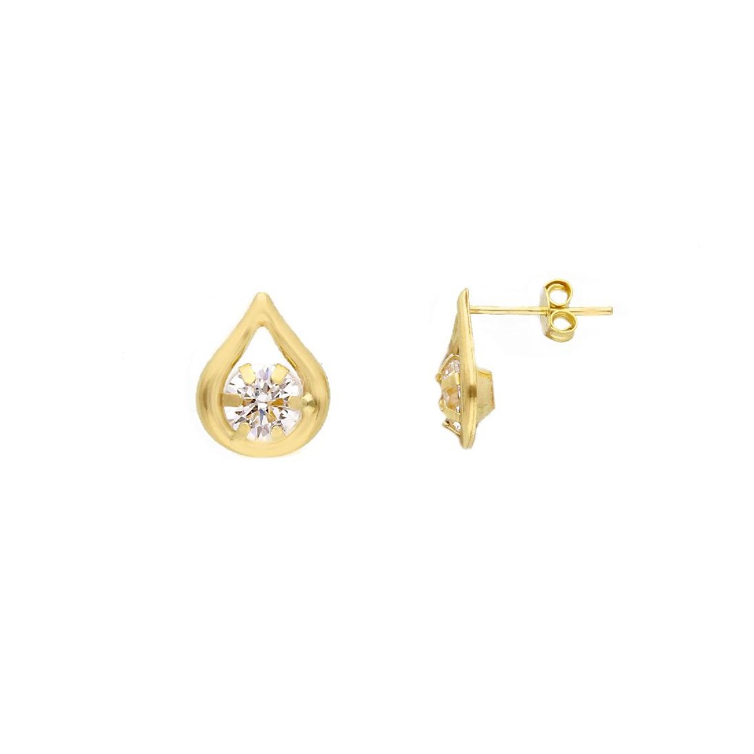 Orecchini lobo in oro giallo 750/ooo e zirconia cubica con goccia