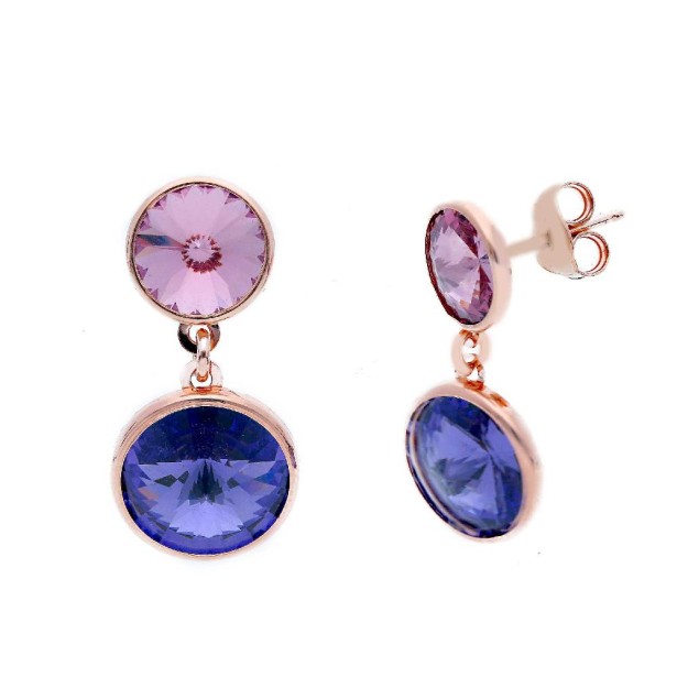 Orecchini pendenti in argento ros� 925/ooo e cristallo artificiale multicolor