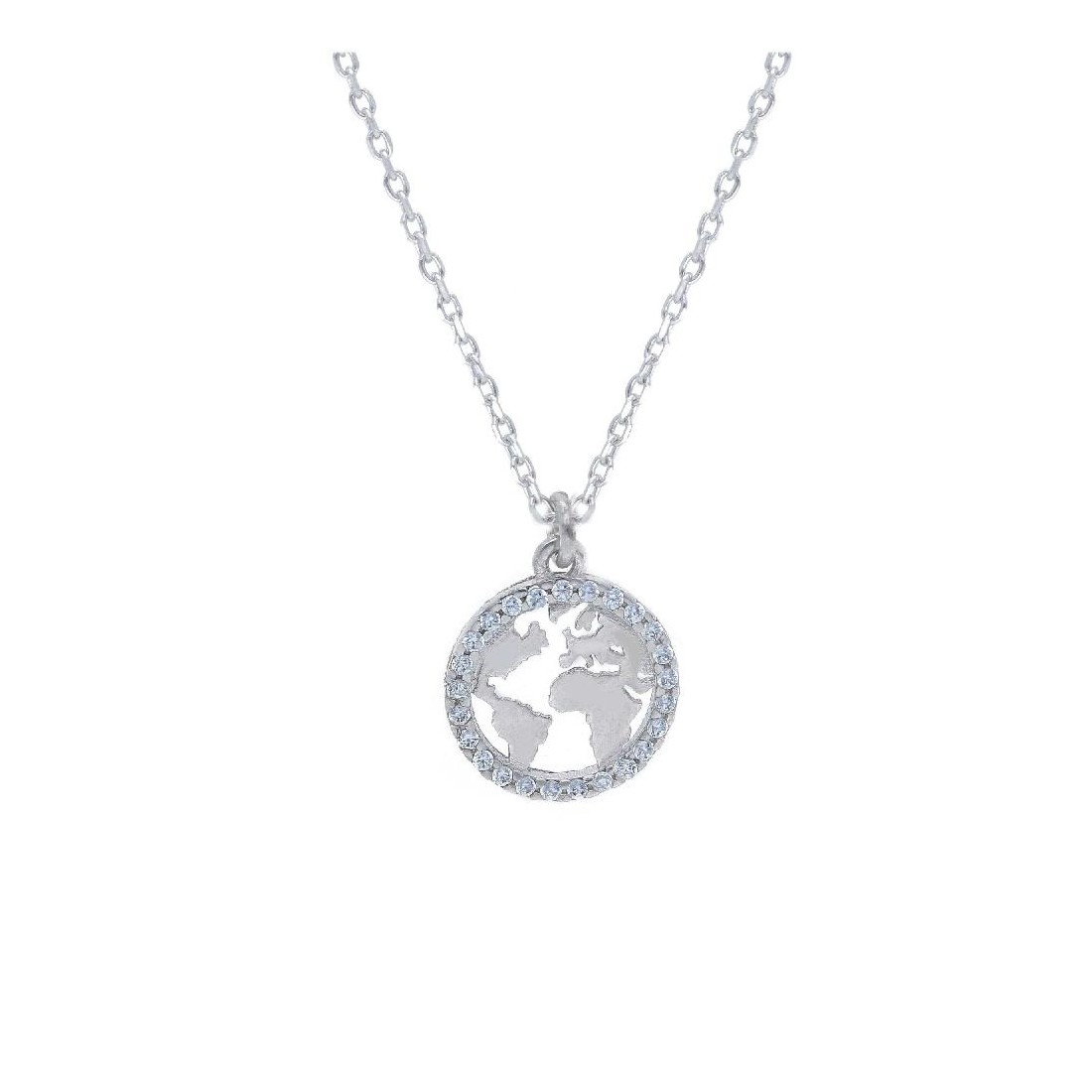 Girocollo in argento 925/ooo e zirconia cubica conmappamondo