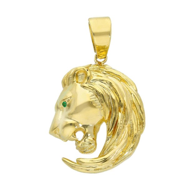 Ciondolo in oro giallo 750/ooo e zirconia cubica con leone
